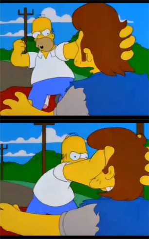 Homer punching Snake in the face