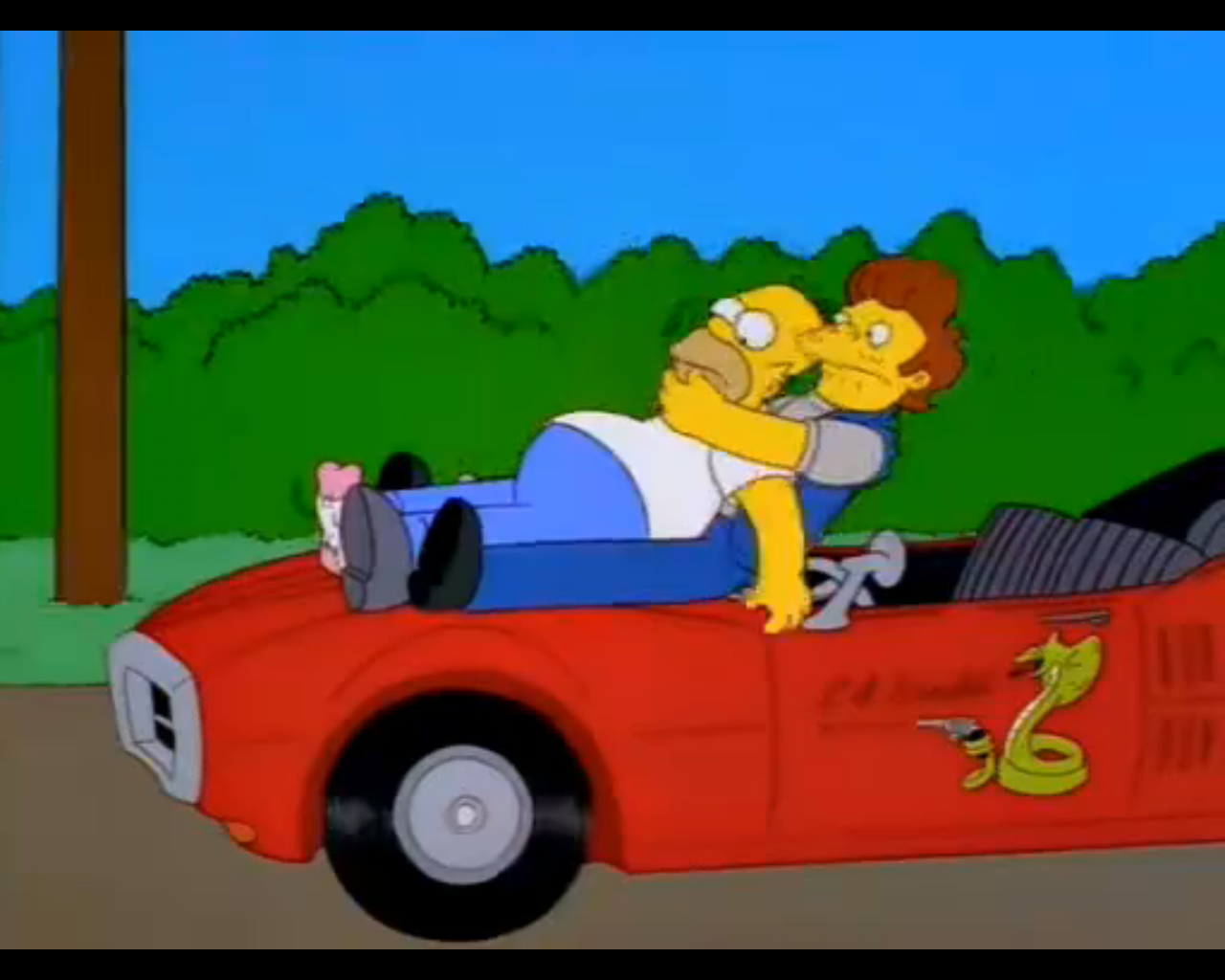 Snake and Homer on the car